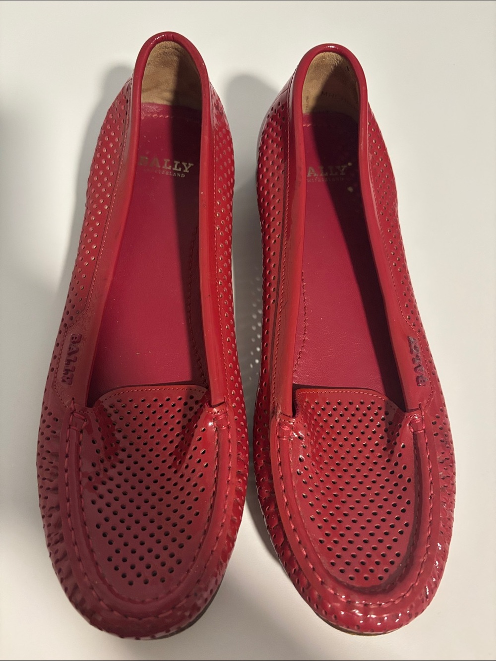 Bally Red Perforated Leather Women’s Loafers Size 8